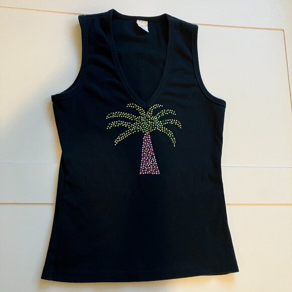 Tee‎ for Tu Tank Top Size Small Palm Tree Rhinestones Tropical Resort Wear Y2K - Picture 4 of 4